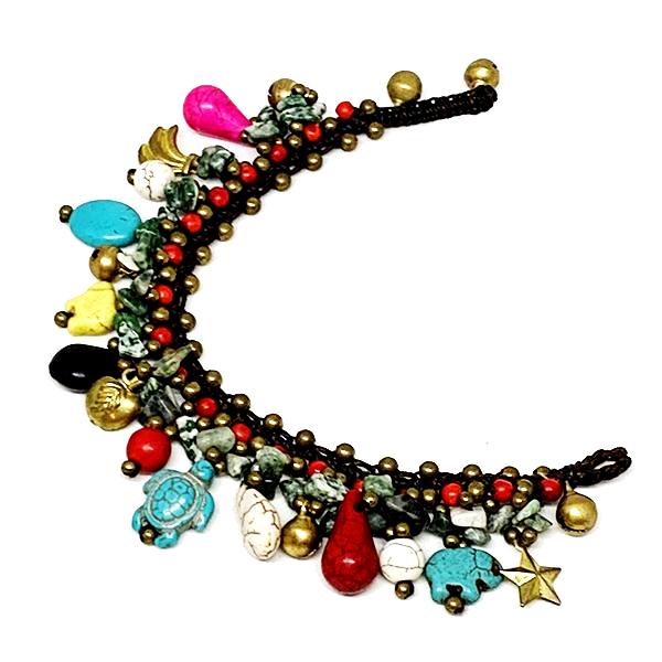 Colorful Stone and Brass Charms with Adventurine Stone Macrame Bracelet