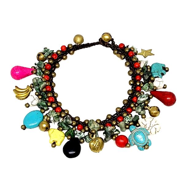 Colorful Stone and Brass Charms with Adventurine Stone Macrame Bracelet