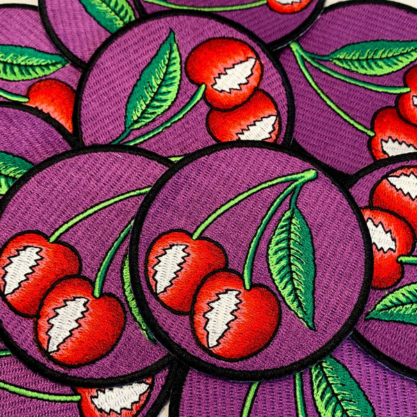 Double Cherry and Bolt Embroidered Patch - 3” inches!