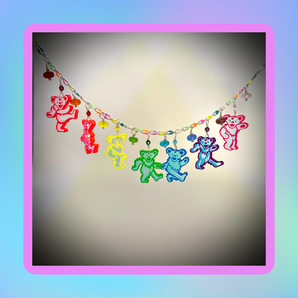 Day Glow Rainbow Dancing Bear Necklace