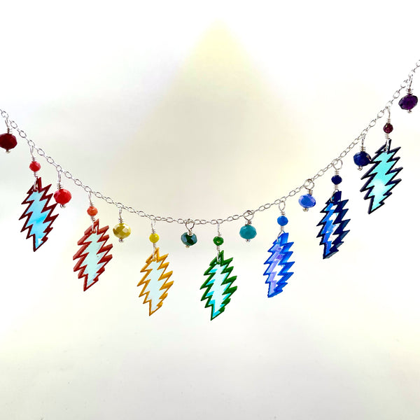 Iridescent Rainbow Bolt Charm Necklace