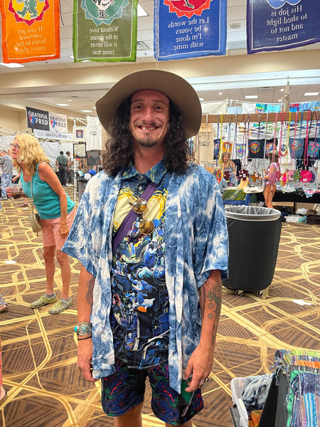 Salt Tie Dye Rayon Kimono Jacket: Flower of Life Bolt Silk Screen