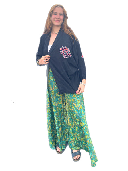 Phish Kimono Jacket with Batik Heart with Donuts in Black