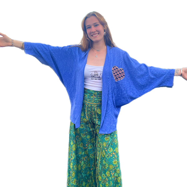 Phish Kimono Jacket with Batik Heart with Donuts in Blue