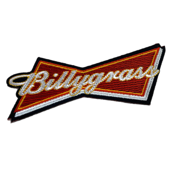 Logo patch with 'Billygrass' text on a white background