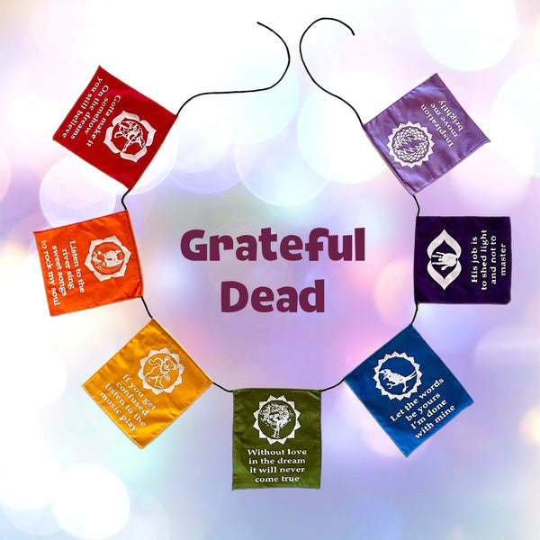 Silk Screened Rainbow GD Lyric Chakra Prayer Flags - 2 Sizes to Choose From