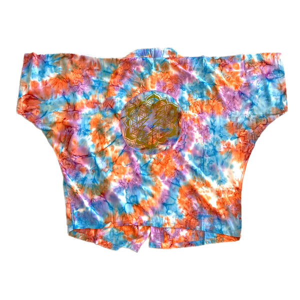 Salt Tie Dye Rayon Kimono Jacket: Multi Color Cat & Bolt