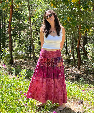 Boho Batik Patchwork Skirt - Magenta