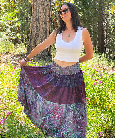 Boho Batik Patchwork Skirt - Purple