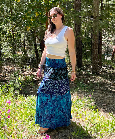 Boho Batik Patchwork Skirt - Cobalt