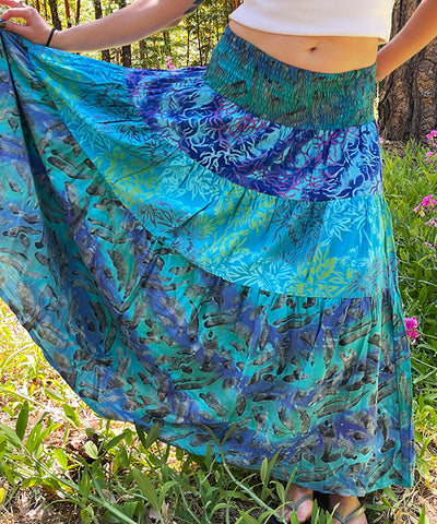 Boho Batik Patchwork Skirt - Turquoise
