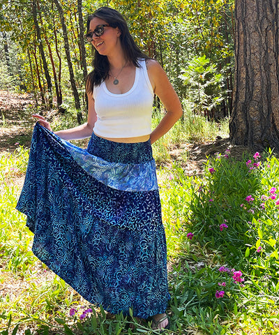 Boho Batik Patchwork Skirt - Blue