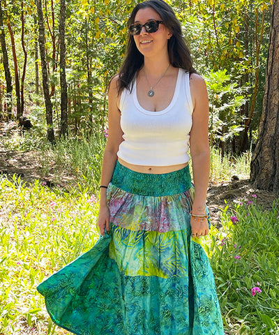 Boho Batik Patchwork Skirt - Green