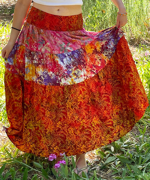 Boho Batik Patchwork Skirt - Orange