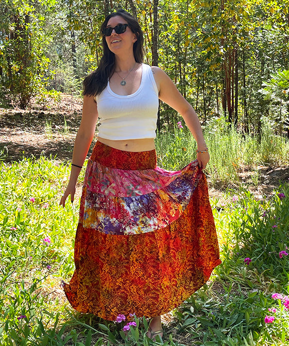 Boho Batik Patchwork Skirt - Orange
