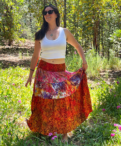 Boho Batik Patchwork Skirt - Orange