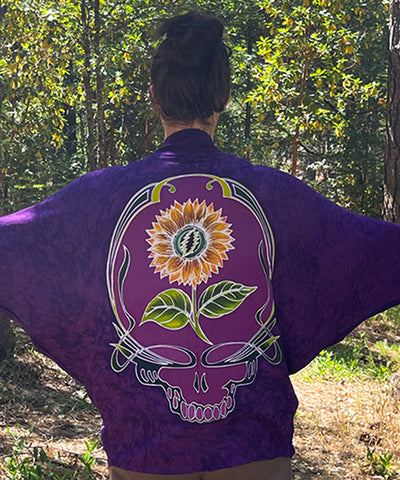 Kimono Jacket with Batik Sunflower & Bolt in Purple