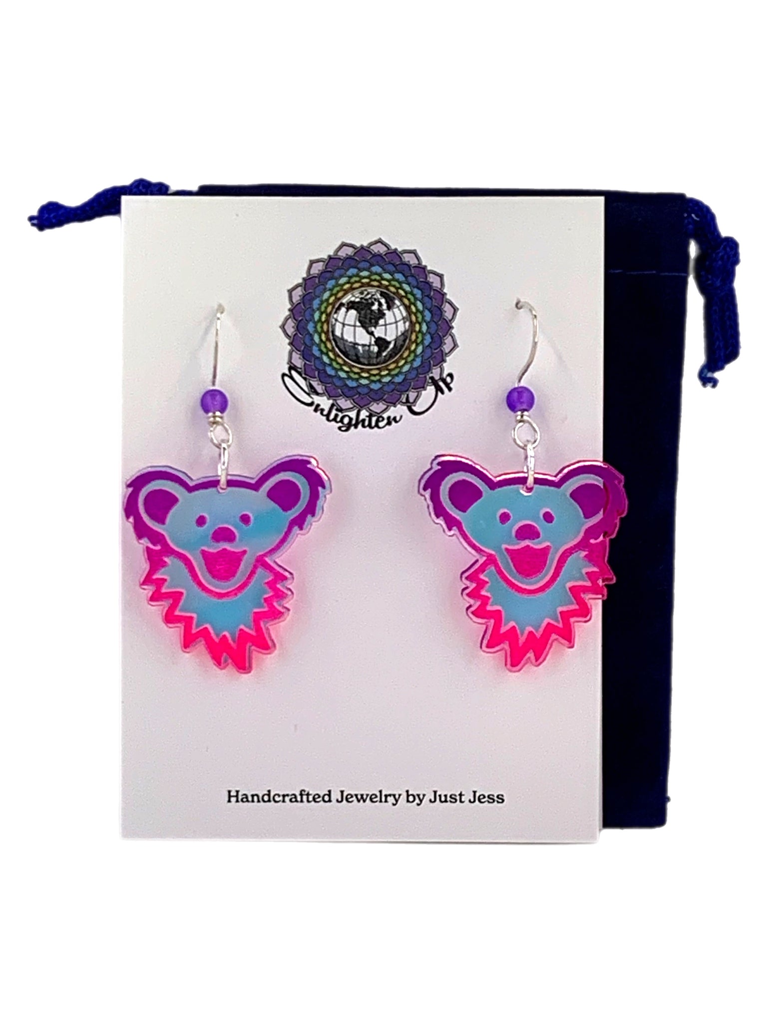 Iridescent Acrylic Dancing Bear Head Earrings - 2"