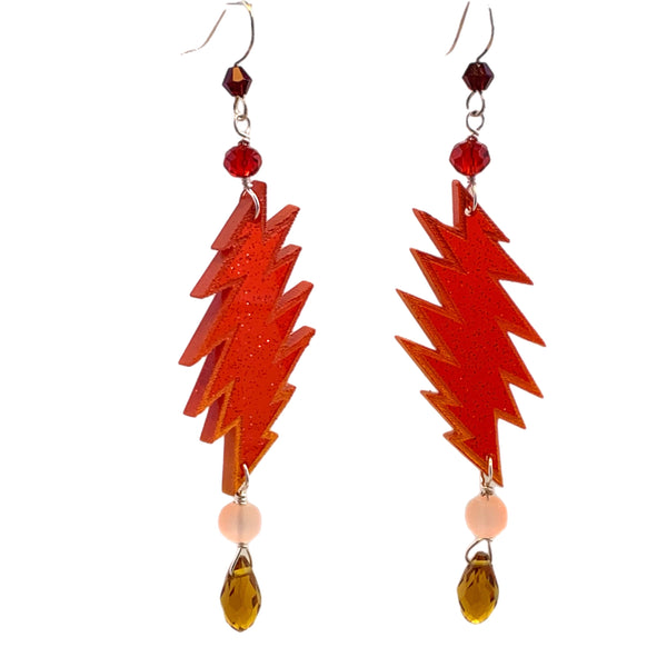 Fire on The Mountain - Large Handmade Acrylic Bolt Earrings