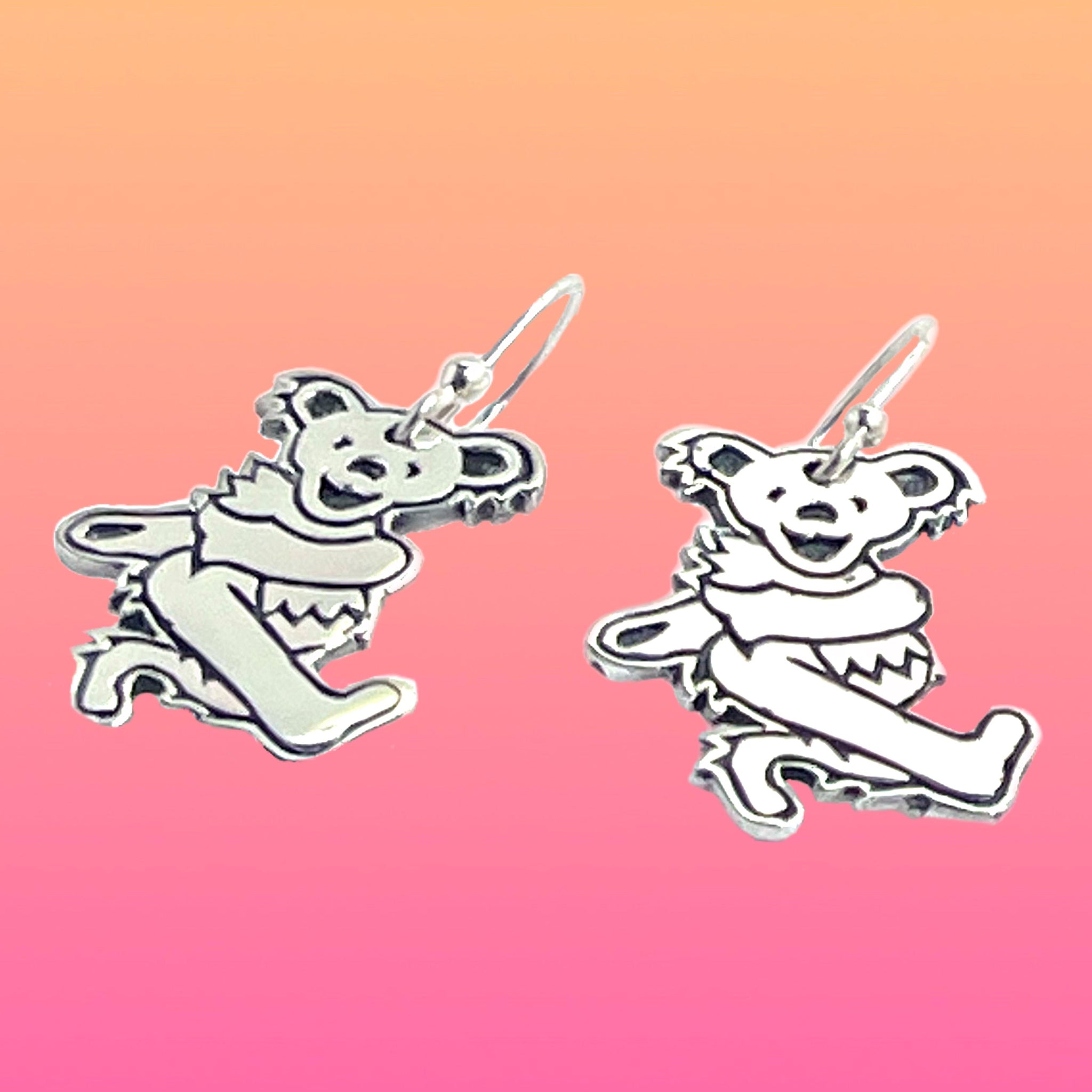 Dancing Bear- Swinging- Sterling Silver Earrings