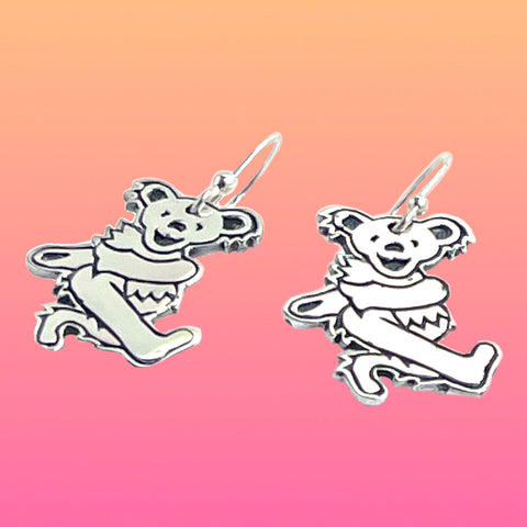 Dancing Bear- Swinging- Sterling Silver Earrings