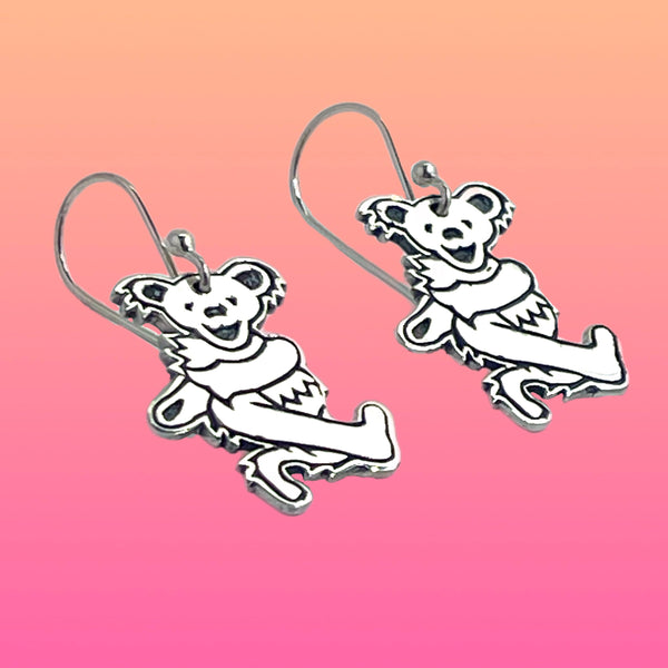 Dancing Bear- Swinging- Sterling Silver Earrings