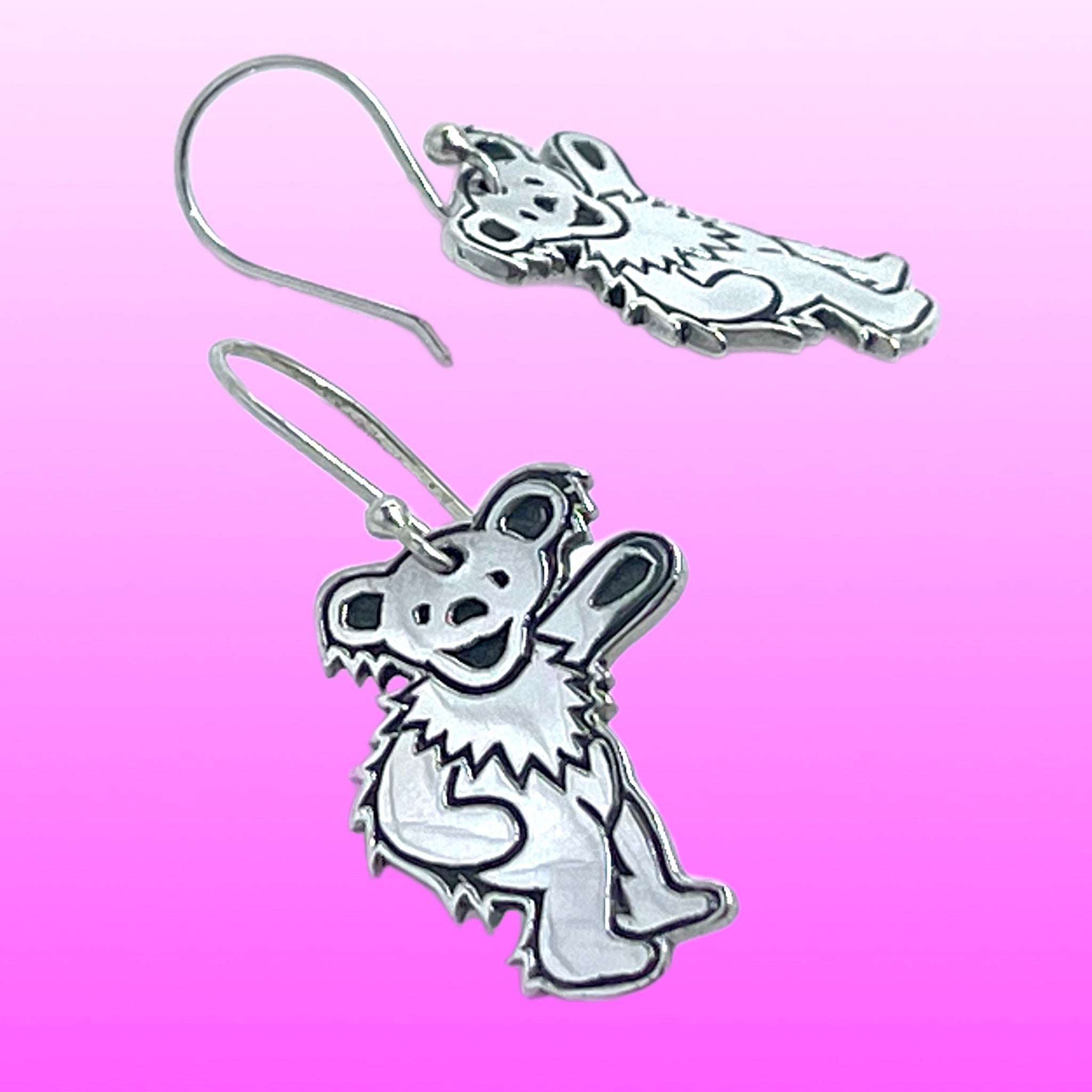 Dancing Bear -Waving- Sterling Silver Earrings