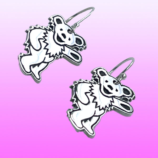 Dancing Bear -Waving- Sterling Silver Earrings
