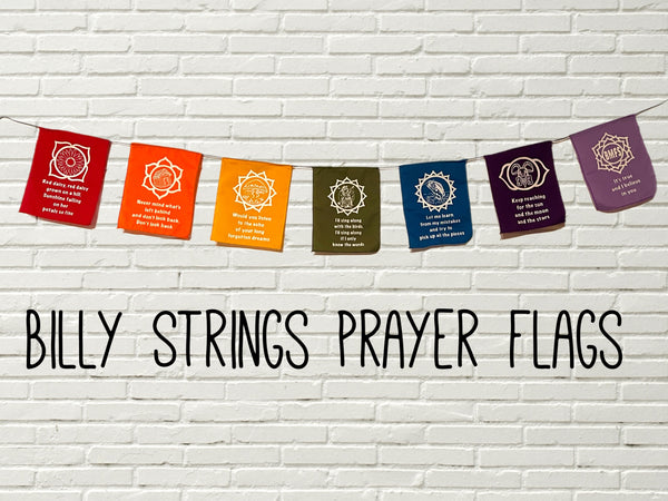 Silk Screened Rainbow Billy Strings Lyric Chakra Prayer Flags - 2 Sizes to Choose From
