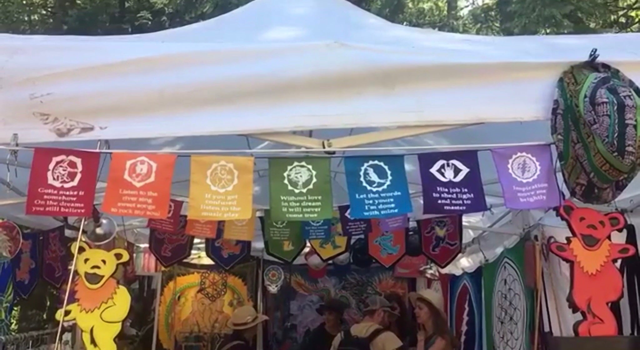 Silk Screened Rainbow GD Lyric Chakra Prayer Flags - 2 Sizes to Choose From