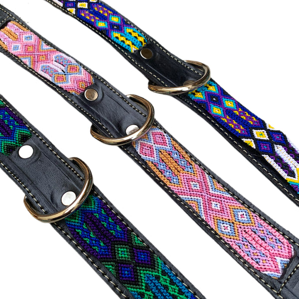 Friendship Bracelet Style Leather Dog Collars From Guatemala - Large 18"- 22"