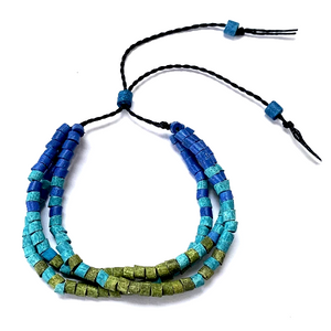 Cobalt, Turquoise & Green Ceramic Bead 3 Strand Adjustable Bracelet
