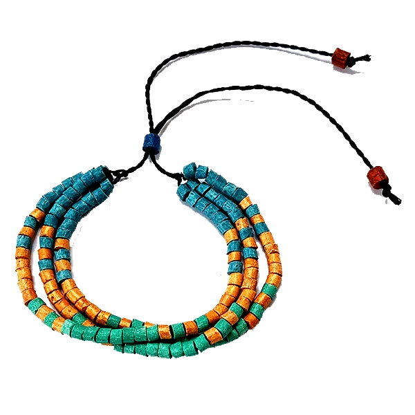Turquoise, Orange & Green Ceramic Bead 3 Strand Adjustable Bracelet