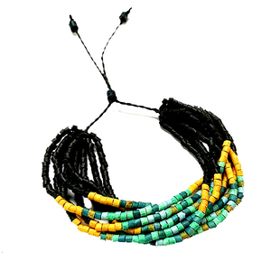 Black, Yellow & Turquoise Ceramic Bead 9 Strand Adjustable Bracelet