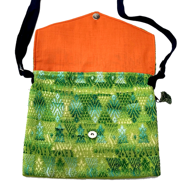 Green, Yellow & Turquoise Patterned Huipil Sling Bag from Guatemala
