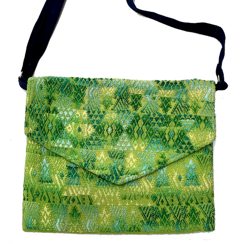 Green, Yellow & Turquoise Patterned Huipil Sling Bag from Guatemala