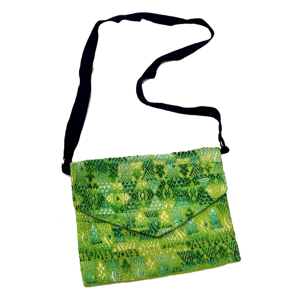 Green, Yellow & Turquoise Patterned Huipil Sling Bag from Guatemala