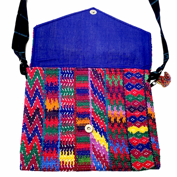 Colorful Pink Patterned Huipil Sling Bag from Guatemala