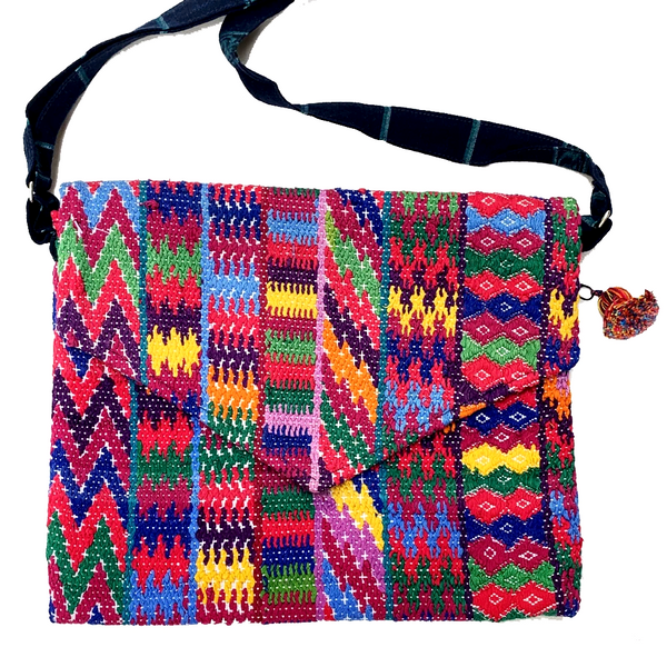 Colorful Pink Patterned Huipil Sling Bag from Guatemala