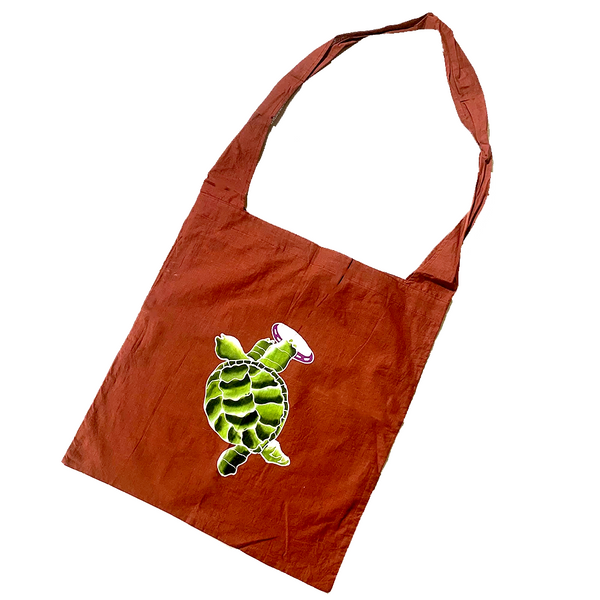 Burgundy Batik Terrapin Turtle Shopping Bag