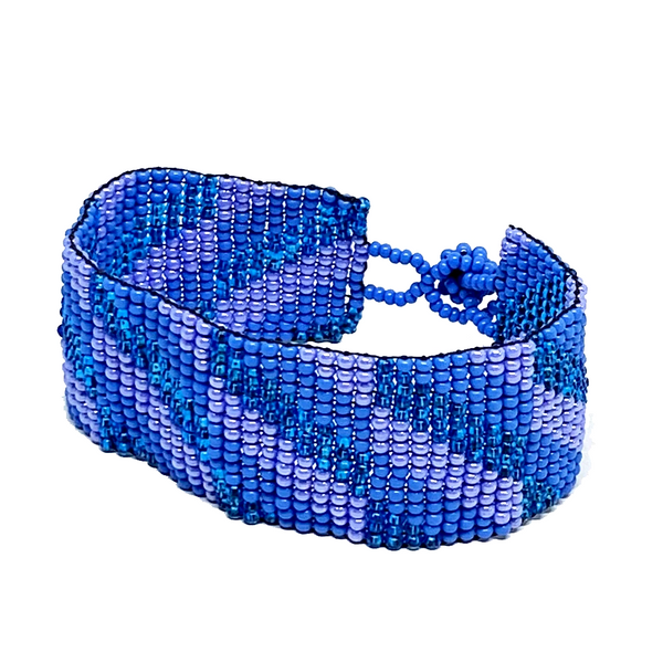 Blue, Teal and Lavender Maya Glass Seed Bead Bracelet