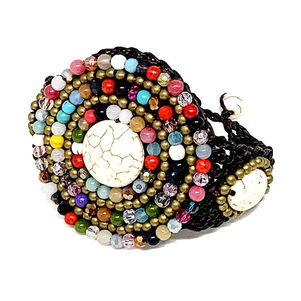 Colorful Multi-stone and Natural Stone Macrame Cuff Bracelet