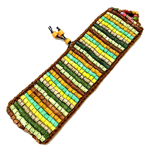 Chunky Brown & Green Striped Ceramic Beaded & Crochet Bracelet