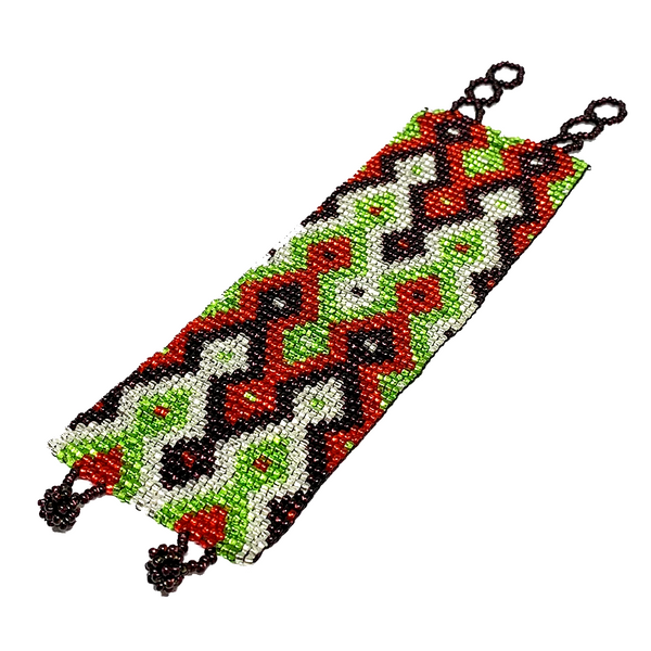 Sparkly Red, Green, White, & Plum Maya Glass Beaded Wide Band Bracelet