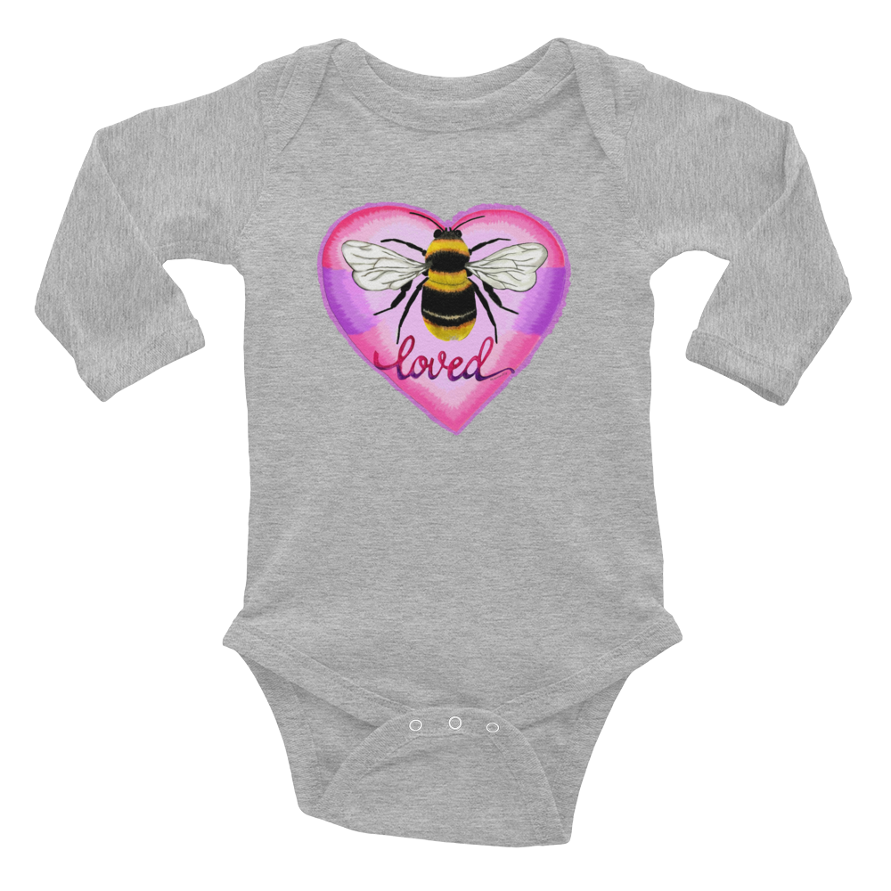 Bee Loved Baby Long Sleeve Onesie - Heather