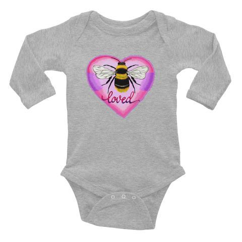 Bee Loved Baby Long Sleeve Onesie - Heather