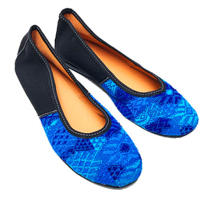 Handmade Vintage Bright Blue Huipil with Faux Leather Ballet Flats