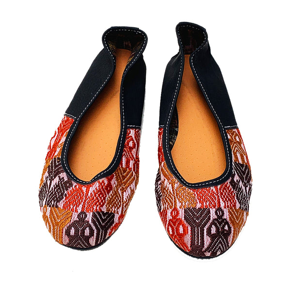 Handmade Vintage Rust Huipil with Faux Leather Ballet Flats
