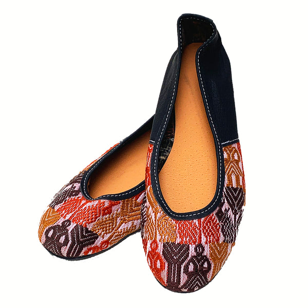 Handmade Vintage Rust Huipil with Faux Leather Ballet Flats