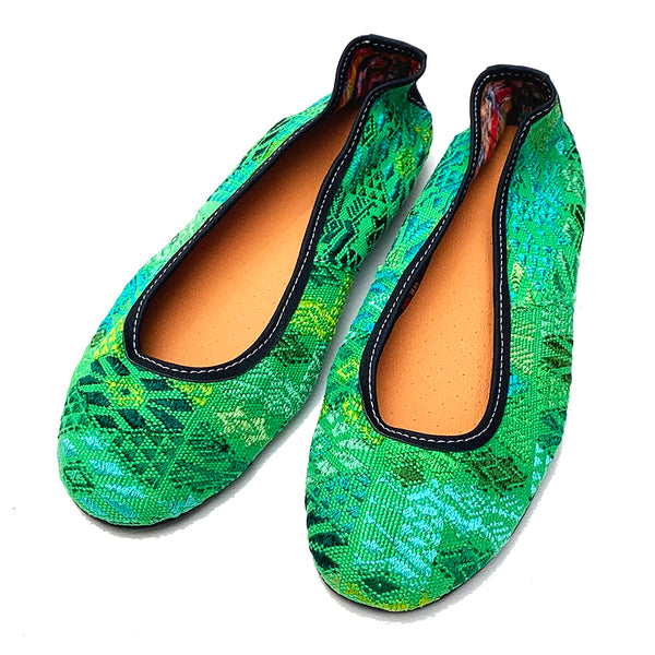 Handmade Vintage Bright Green Huipil Ballet Flats